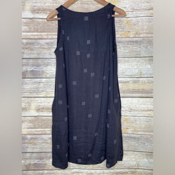 Make it Good S PDX linen blend V-neck button front dress black pattern - Picture 5 of 10
